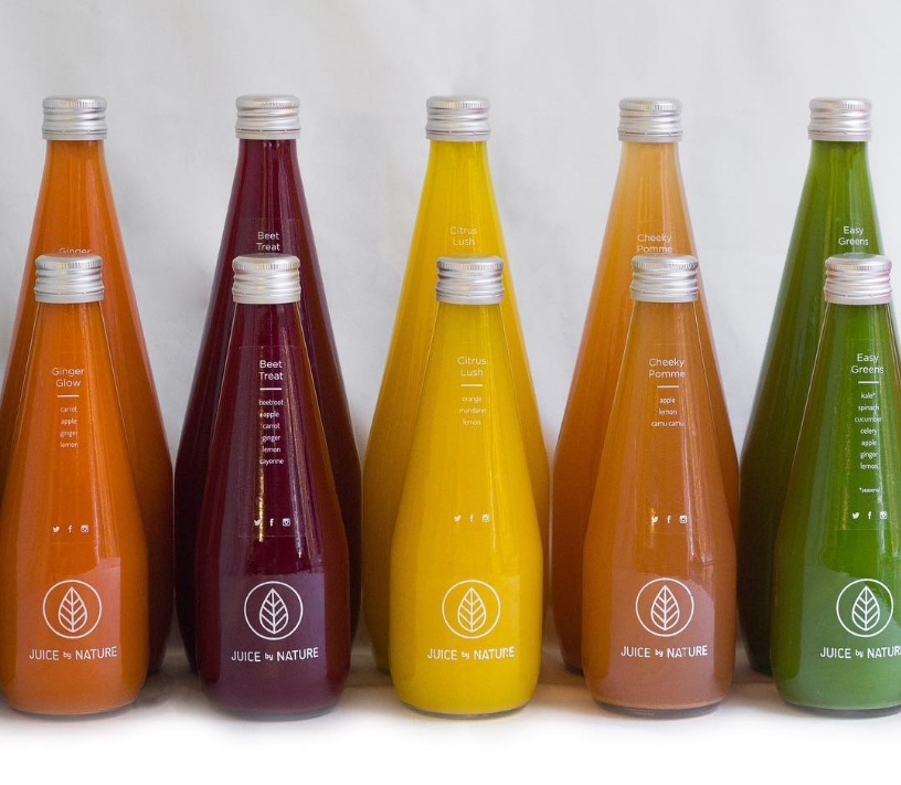 Juice by Nature bottle range naming and labels.