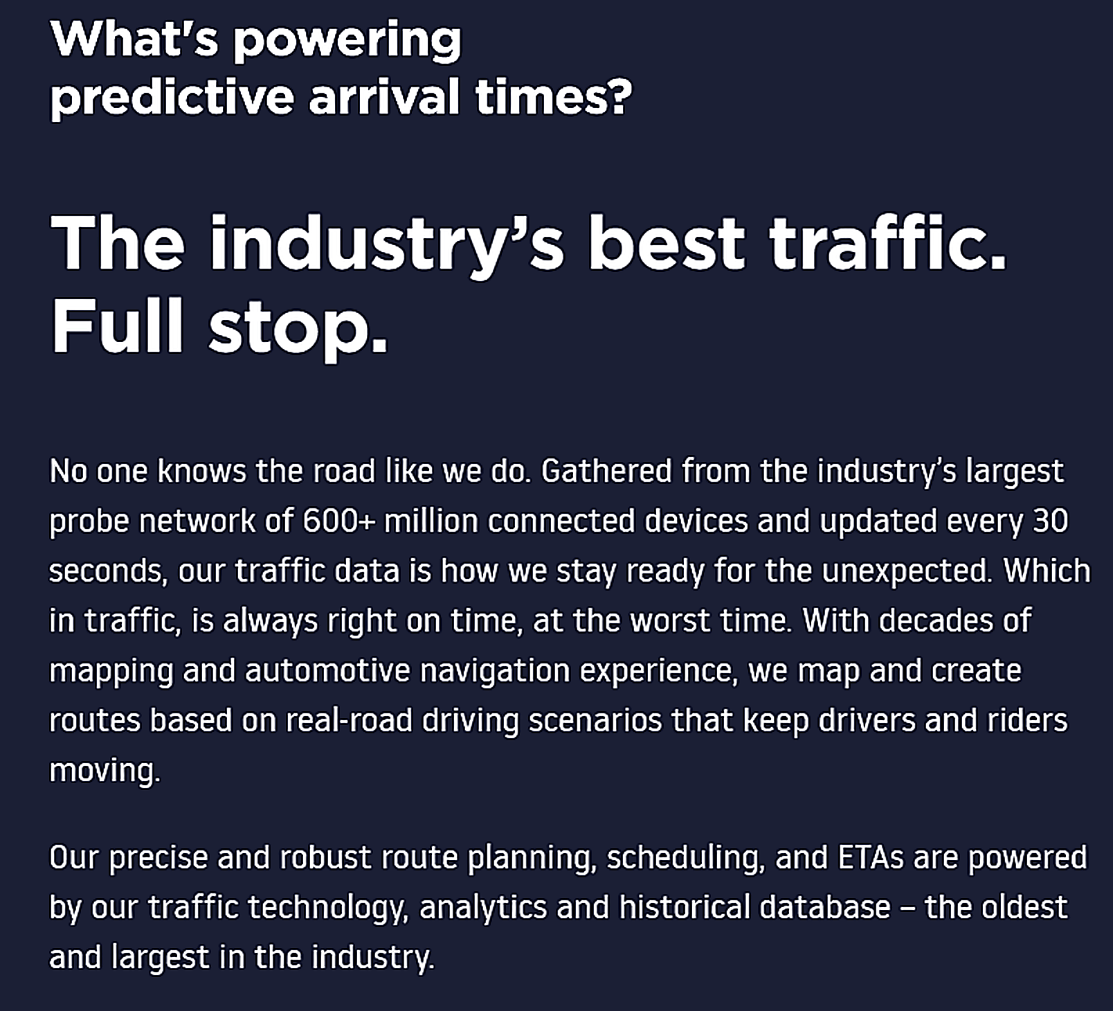 TomTom traffic copy: The industry’s best traffic. Full Stop.